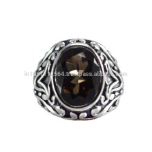 Vintage Style 925 Sterling Silver Design &amp; Smoky Quartz Gemstone Ring Jewelry